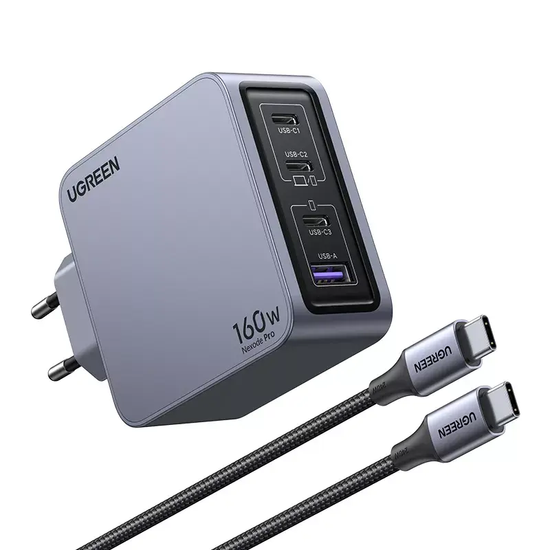 Ugreen Nexode Pro 160W GaN Ladegerät mit USB-C-Kabel Universal Schwarz, Grau AC Schnellladung Indoor