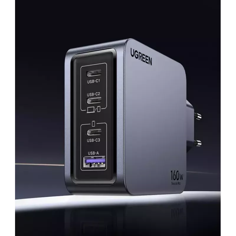 Ugreen Nexode Pro 160W GaN Ladegerät mit USB-C-Kabel Universal Schwarz, Grau AC Schnellladung Indoor