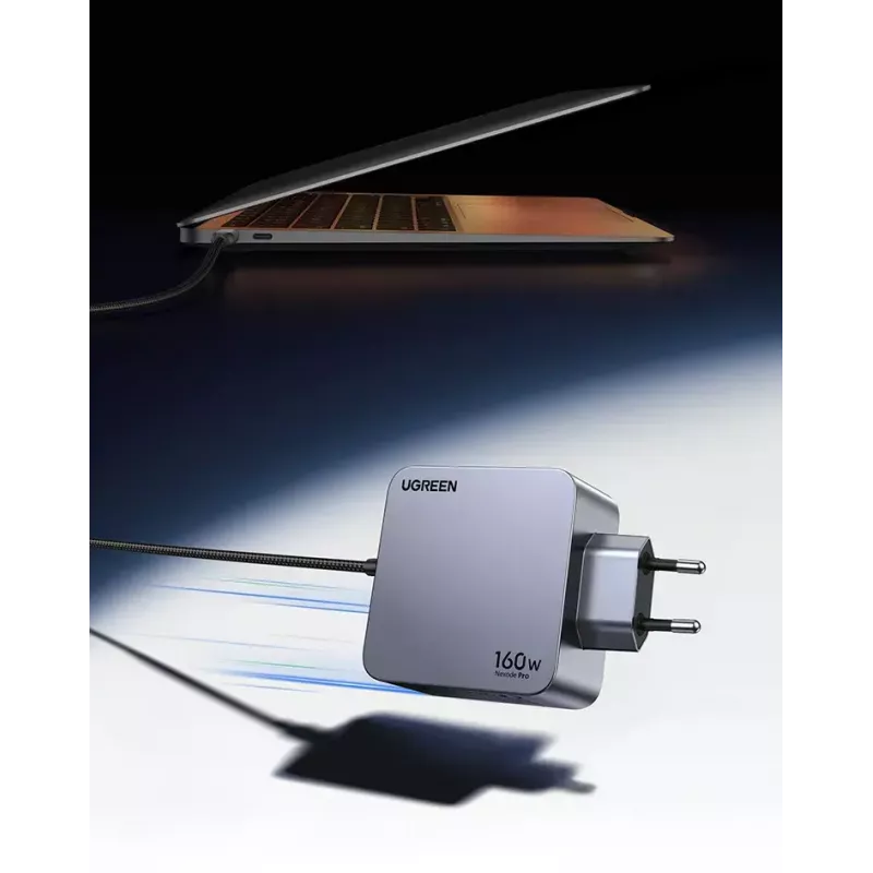 Ugreen Nexode Pro 160W GaN Ladegerät mit USB-C-Kabel Universal Schwarz, Grau AC Schnellladung Indoor