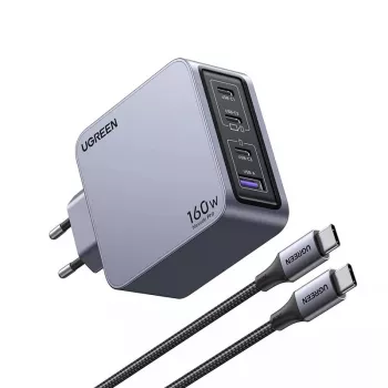 Ugreen Nexode Pro 160W GaN Ladegerät mit USB-C-Kabel Universal Schwarz, Grau AC Schnellladung Indoor