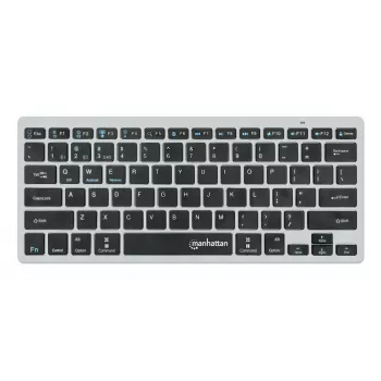 Manhattan Ultra schlank Dual-Mode Wireless Tastatur, Deutsches QWERTZ-Layout, Bluetooth (v3.0) und Wireless (2,4 GHz), 78 flache Scherentasten, automatische Energieverwaltung, Reichweite 10 m, USB-A-Mikroempfänger, AAA-Batterie (im Lieferumfang enthalten), Windows und Mac, Drei Jahre Garantie