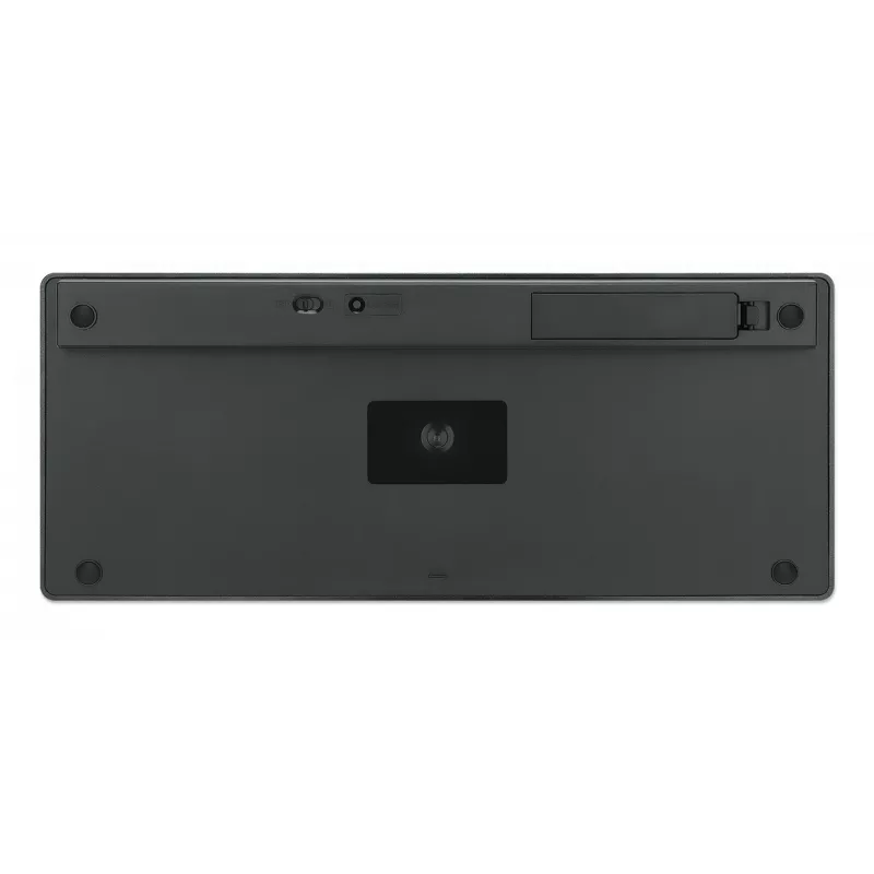 Manhattan Ultra schlank Dual-Mode Wireless Tastatur, Deutsches QWERTZ-Layout, Bluetooth (v3.0) und Wireless (2,4 GHz), 78 flache Scherentasten, automatische Energieverwaltung, Reichweite 10 m, USB-A-Mikroempfänger, AAA-Batterie (im Lieferumfang enthalten), Windows und Mac, Drei Jahre Garantie