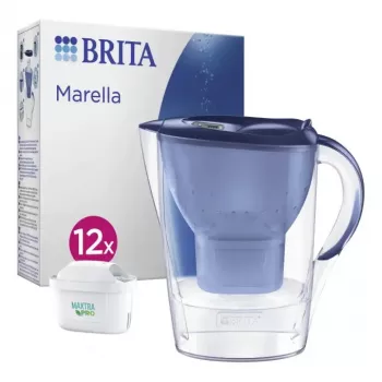 Manueller Wasserfilter BRITA Marella 2,4 L, blau/transparent, inkl. 12 Kartuschen