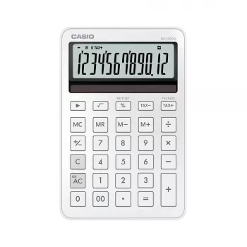 Desktop-Basisrechner CASIO MS-200DQ 12-stellig, Batterie/Solar, Steuer- und Gewinnfunktionen, weiß
