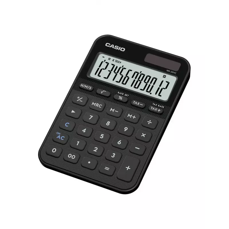 Tischrechner CASIO MS-20YC — Basismodell, Batterie-/Solarenergie, Steuer- und Gewinnberechnung, schwarz