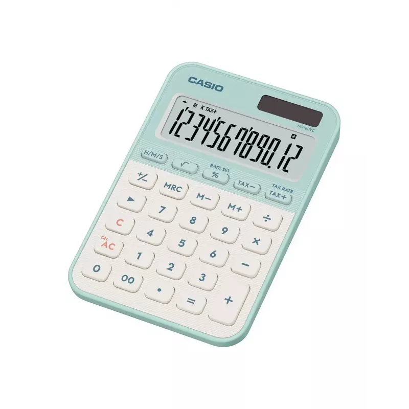 Tischrechner CASIO MS-20YC — Basic 12-stellig, Batterie/Solar, Steuer- & Gewinnfunktionen, hellgrün