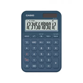 Desktop-Basisrechner CASIO MS-20YC — 12-stellig, Steuer- & Gewinnfunktionen, Batterie/Solar, marineblau
