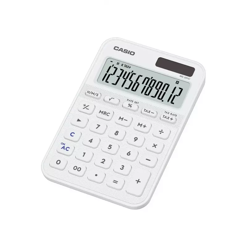 Desktop Basisrechner CASIO MS-20YC — 12-stellig, Batterie/Solar, Steuer- und Gewinnfunktionen, weiß