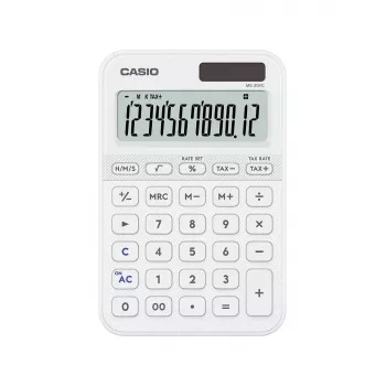 Desktop Basisrechner CASIO MS-20YC — 12-stellig, Batterie/Solar, Steuer- und Gewinnfunktionen, weiß