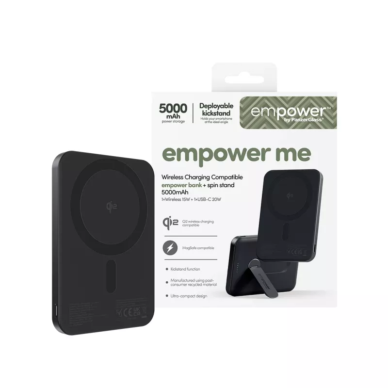 PanzerGlass empower™ by ® empower™ Bank mit Spin Stand | 5000mAh | Space Schwarz