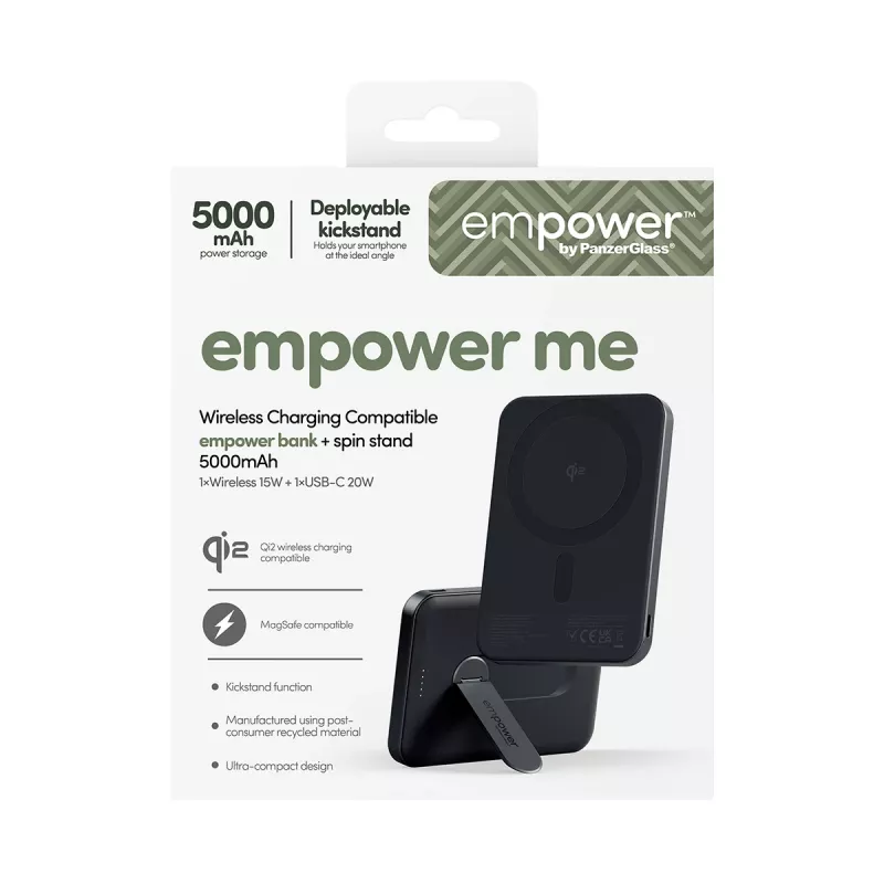 PanzerGlass empower™ by ® empower™ Bank mit Spin Stand | 5000mAh | Space Schwarz
