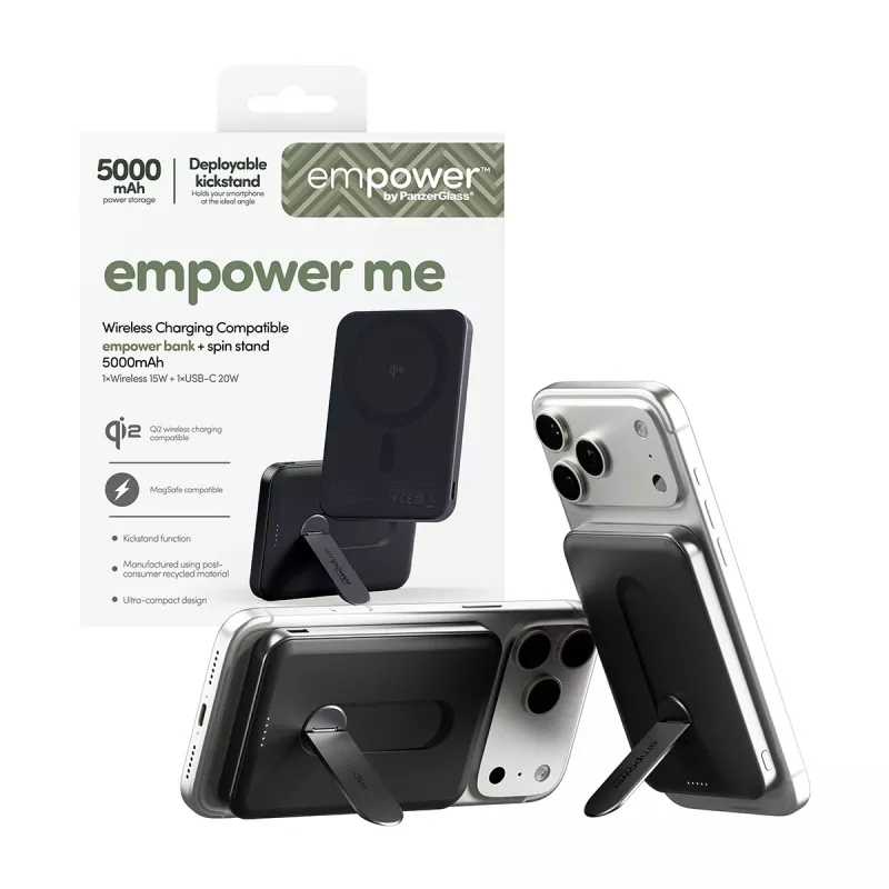 PanzerGlass empower™ by ® empower™ Bank mit Spin Stand | 5000mAh | Space Schwarz