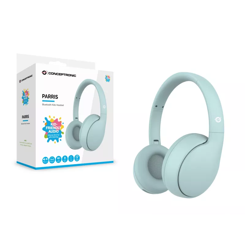 Headset CONCEPTRONIC PARRIS04B — Bluetooth- & Kabel-Kinderkopfhörer, ohrumschließend, 20–20.000 Hz, 170 g, Hellblau