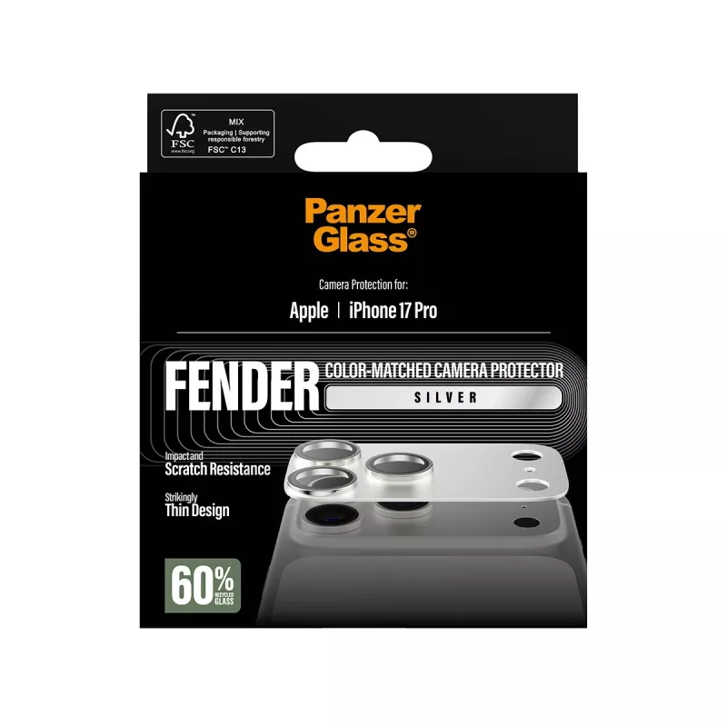 Kameraschutz PanzerGlass Fender für iPhone 17 Pro – silber, Silikon, kratz- und stoßfest
