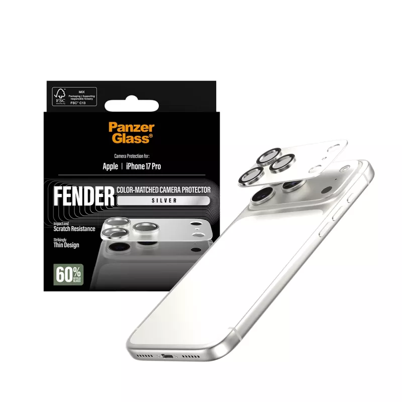 Kameraschutz PanzerGlass Fender für iPhone 17 Pro – silber, Silikon, kratz- und stoßfest