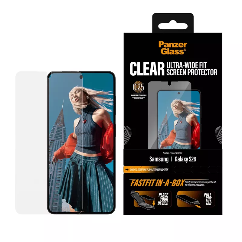 Bildschirmschutz PanzerGlass für Samsung New Galaxy S 2026 — Ultra-Wide Fit, PET+Silikon, FASTFIT