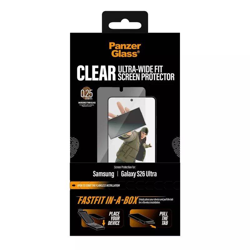 Bildschirmschutz PanzerGlass für Samsung New Galaxy S2026 Ultra — Ultra-Weitwinkel-PET-Folie, FASTFIT, transparent