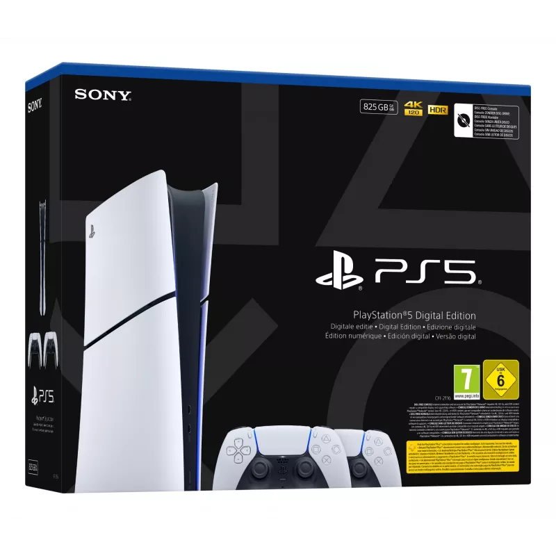 Spielekonsole Sony PlayStation 5 schlank Digital 825 GB SSD, Wi‑Fi, Bluetooth, HDMI 2.1, Weiß/Schwarz