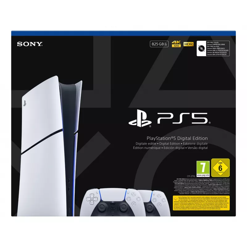 Spielekonsole Sony PlayStation 5 schlank Digital 825 GB SSD, Wi‑Fi, Bluetooth, HDMI 2.1, Weiß/Schwarz