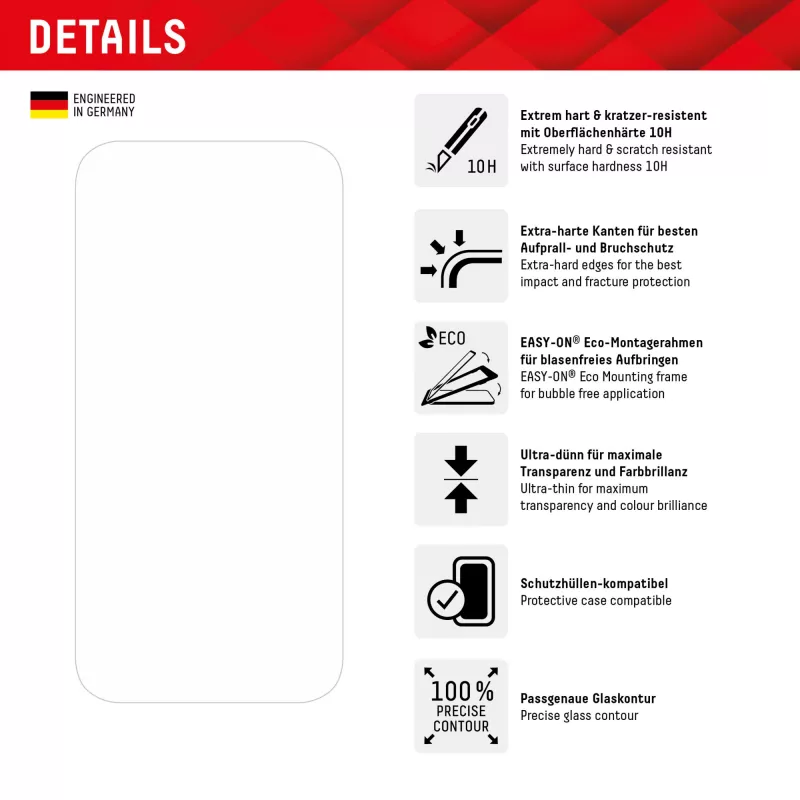 Displex Screen Protector + Case für Apple iPhone 15 Pro Max, Eco Montagerahmen, kratzfest