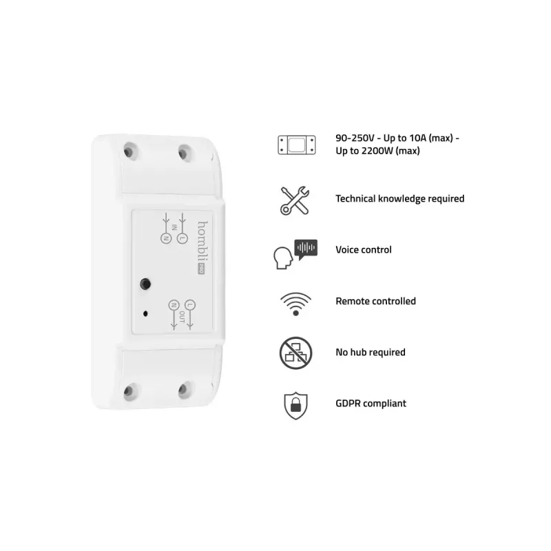 Smart-Schalter Avanca International BV Hombli Smart Switch 2P drahtlos 230V (90–250V, 50–60Hz), 39×88×24 mm