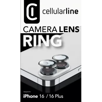 Cellularline Kamera-Linsenring - iPhone 16/16 Plus Gehärtetes Glas für Kamerataschutz