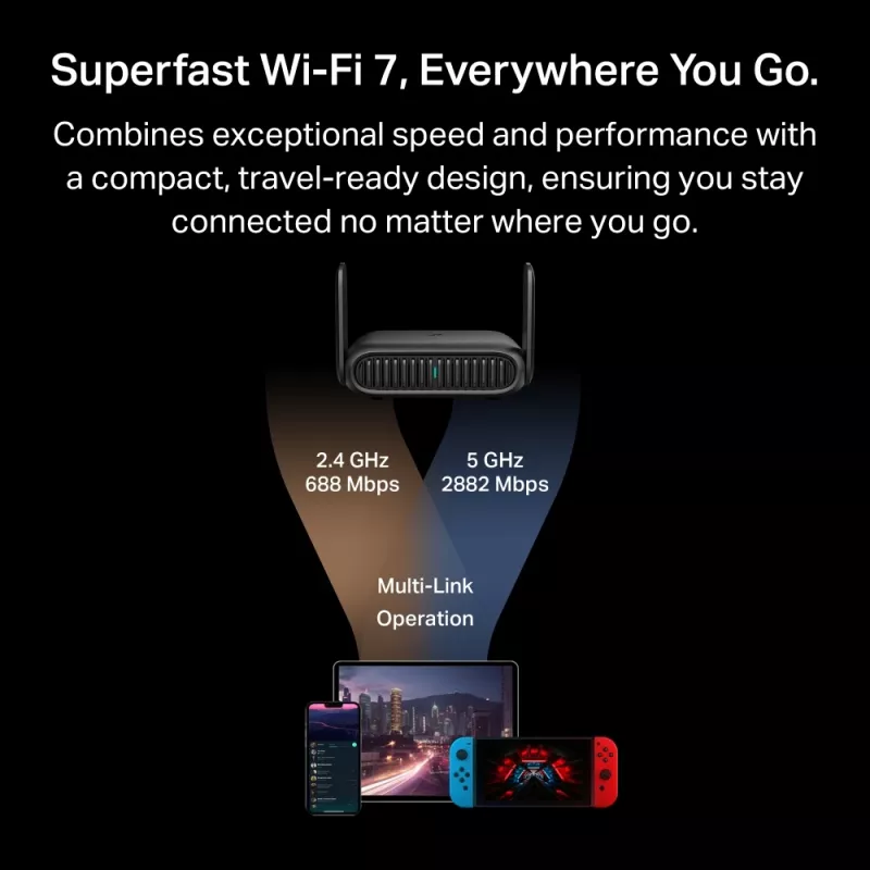 TP-Link BE3600 Wi-Fi 7 Wireless Router 2.5 Gigabit Ethernet Dual-Band (2,4 GHz / 5 GHz) Schwarz