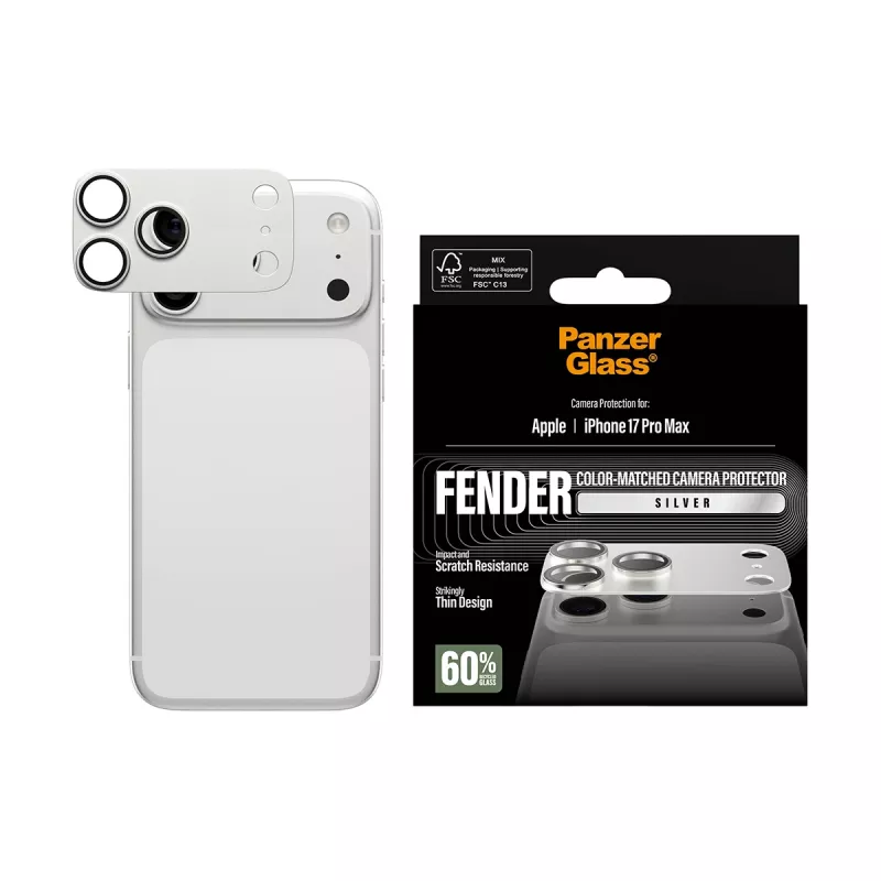 PanzerGlass Fender Kameraschutz für iPhone 17 Pro Max — Silikon, Silber, kratz- und stoßfest