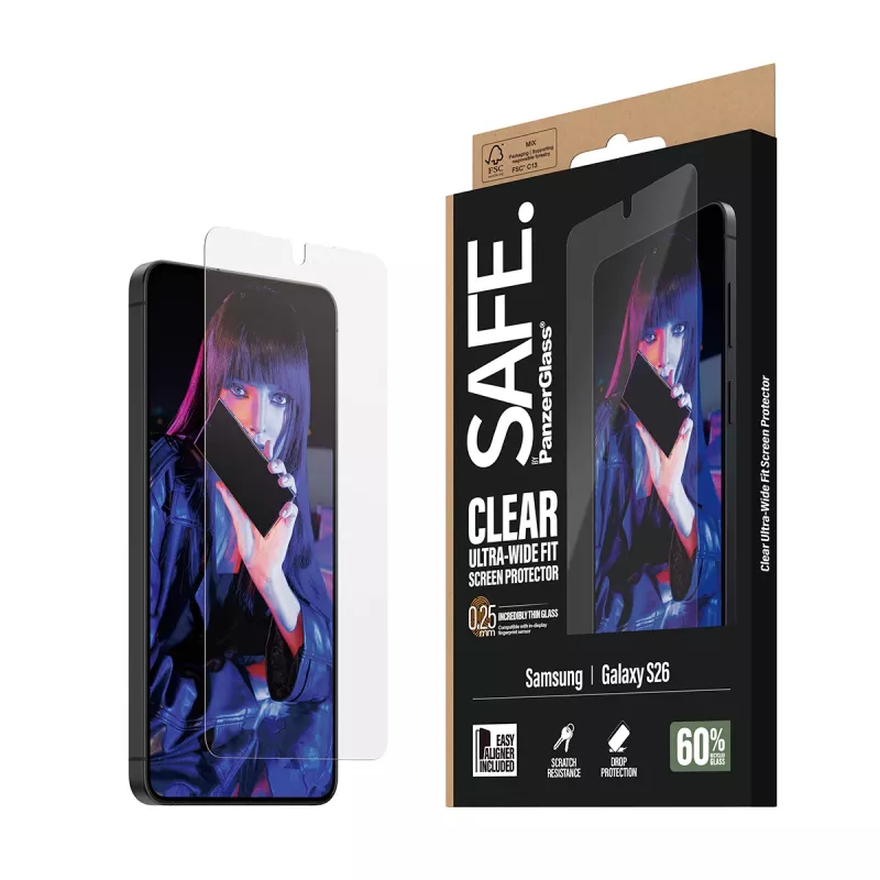 Bildschirmschutz PanzerGlass SAFE by für Samsung New Galaxy S 2026 — Ultra-Weitwinkel-Passform, PET+Silikon, Transparent