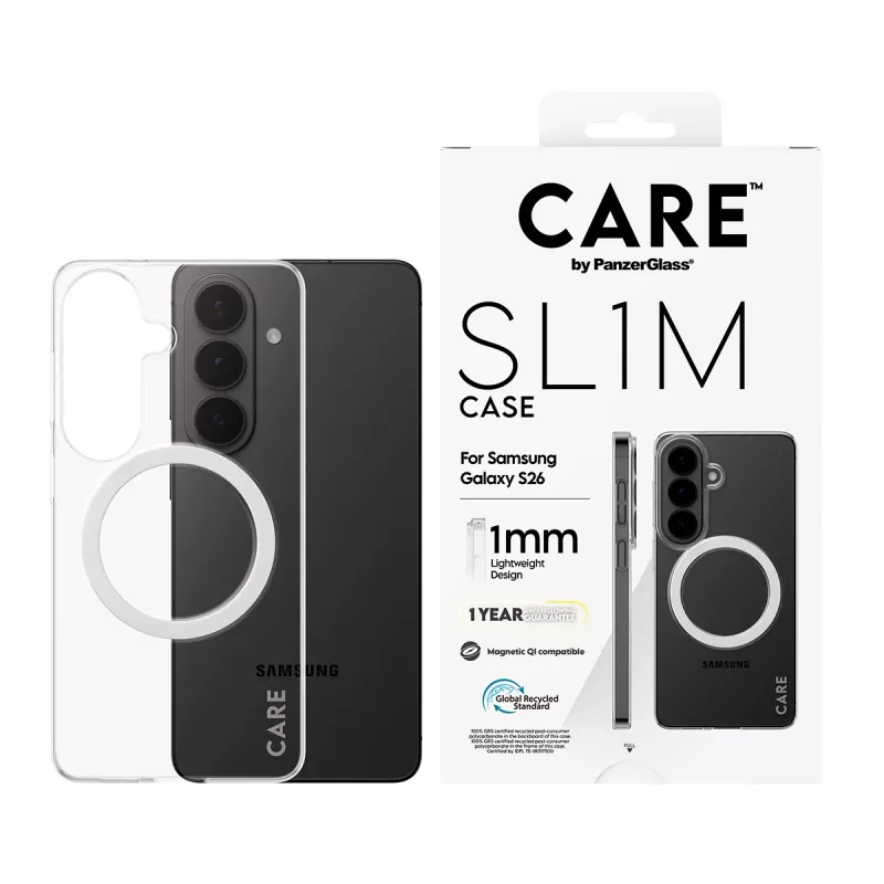 PanzerGlass CARE™ SL1M Transparente Schutzhülle mit Qi für Samsung Galaxy S26, passend für Bildschirme bis zu 16 cm (6,3 Zoll)