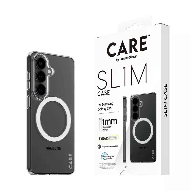 PanzerGlass CARE™ SL1M Transparente Schutzhülle mit Qi für Samsung Galaxy S26, passend für Bildschirme bis zu 16 cm (6,3 Zoll)