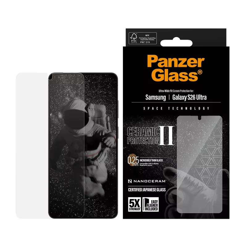 Bildschirmschutz PanzerGlass Ceramic für Samsung Galaxy S26 Ultra — gehärtetes Glas, Ultra-Wide Fit, EasyAligner, transparent