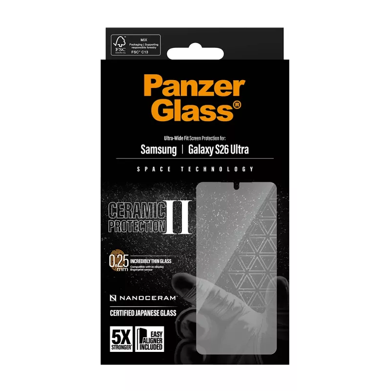 Bildschirmschutz PanzerGlass Ceramic für Samsung Galaxy S26 Ultra — gehärtetes Glas, Ultra-Wide Fit, EasyAligner, transparent