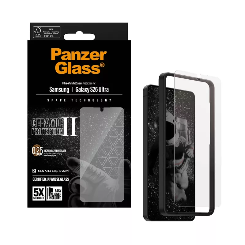 Bildschirmschutz PanzerGlass Ceramic für Samsung Galaxy S26 Ultra — gehärtetes Glas, Ultra-Wide Fit, EasyAligner, transparent