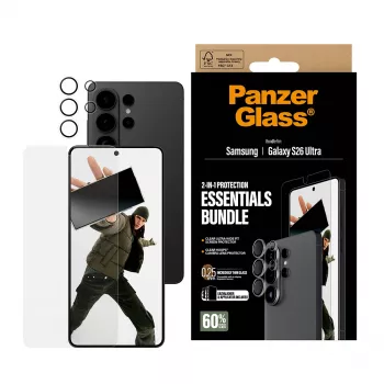 Bildschirmschutz-Bundle PanzerGlass Hoops 2-in-1 für Samsung Galaxy S26 Ultra — gehärtetes Glas + PET, transparent, Ultrabreit-Passform