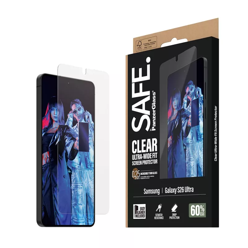 Displayschutz PanzerGlass SAFE für Samsung New Galaxy S 2026 Ultra – Ultra‑Wide Fit, PET + Silikon, EasyAligner, transparent