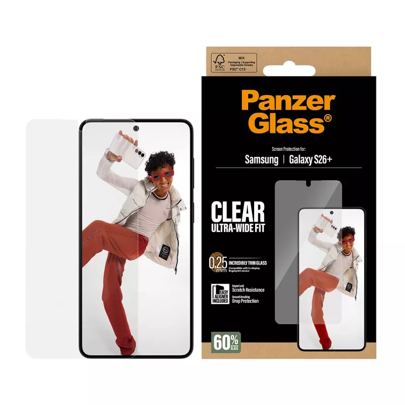 Gehärteter Displayschutz PanzerGlass für Samsung Galaxy S26+ – U-Wide Fit mit EasyAligner