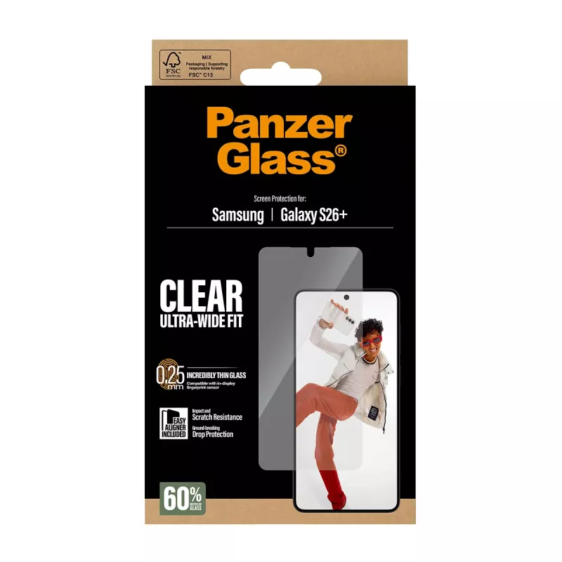 Gehärteter Displayschutz PanzerGlass für Samsung Galaxy S26+ – U-Wide Fit mit EasyAligner