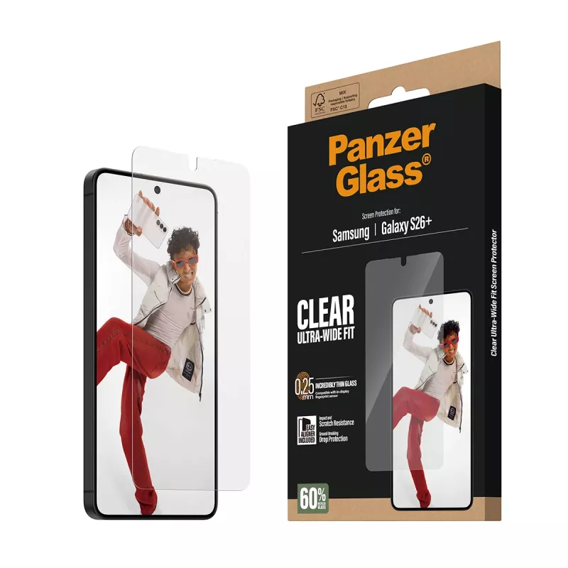 Gehärteter Displayschutz PanzerGlass für Samsung Galaxy S26+ – U-Wide Fit mit EasyAligner