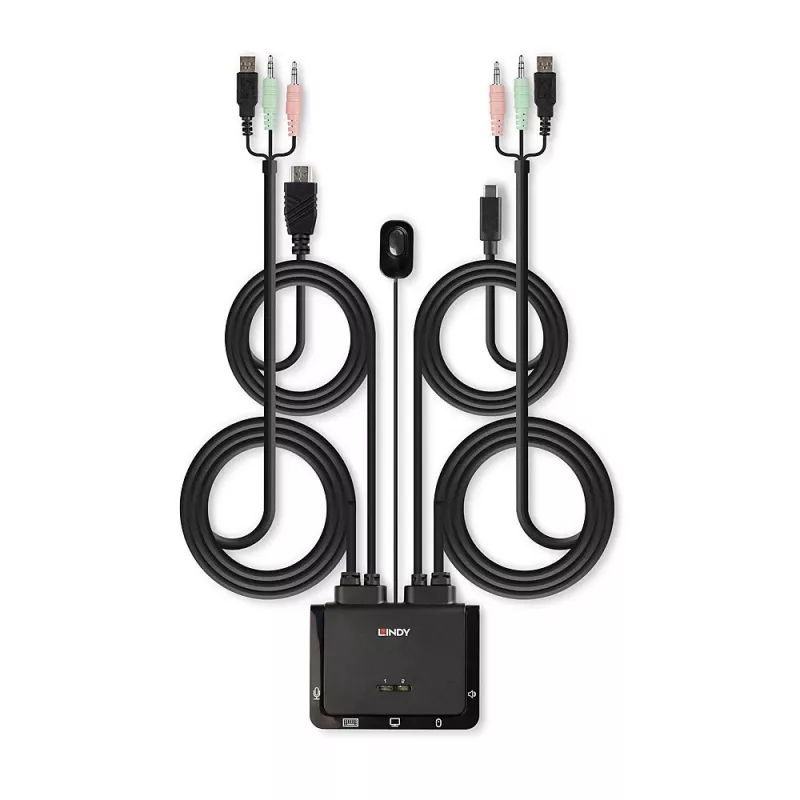 Lindy 2 Port HDMI 18G, USB Typ C, USB 2.0 und Audio Kabel KVM-Switch