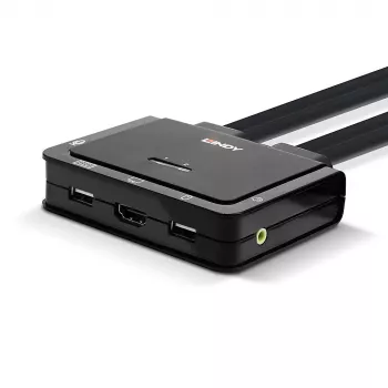 Lindy 2-Port HDMI 4K60, USB 2.0 und Audio Kabel-KVM-Switch, 4096 x 2160 Pixel, 4K Ultra HD, Rack-Montage, Schwarz