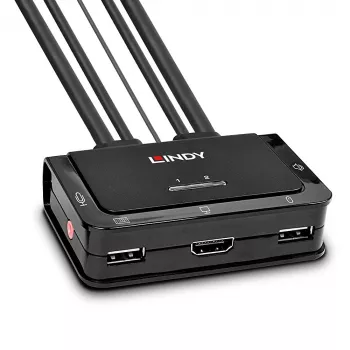 Lindy 2-Port HDMI 4K60, USB 2.0 und Audio Kabel-KVM-Switch, 4096 x 2160 Pixel, 4K Ultra HD, Rack-Montage, Schwarz