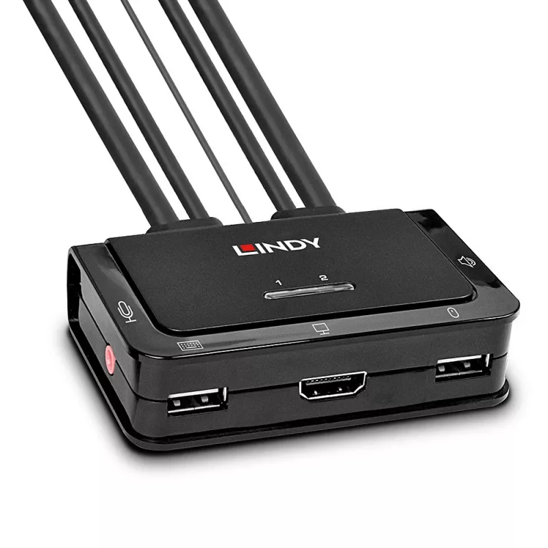 Lindy 2-Port HDMI 4K60, USB 2.0 und Audio Kabel-KVM-Switch, 4096 x 2160 Pixel, 4K Ultra HD, Rack-Montage, Schwarz
