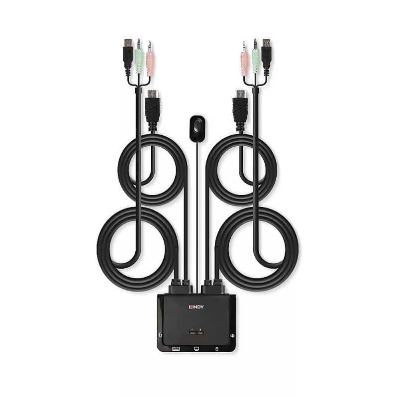 Lindy 2-Port HDMI 4K60, USB 2.0 und Audio Kabel-KVM-Switch, 4096 x 2160 Pixel, 4K Ultra HD, Rack-Montage, Schwarz