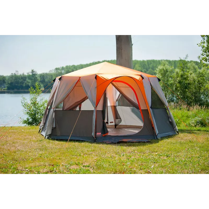 Coleman Zelt Cortes Octagon 8 — 8-Personen, Hartrahmen, 15,7 m², grau/orange