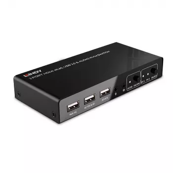 Lindy 2 Port HDMI 4K60, USB 2.0 und Audio KVM Switch, 4096 x 2160 Pixel, 4K Ultra HD, Schwarz