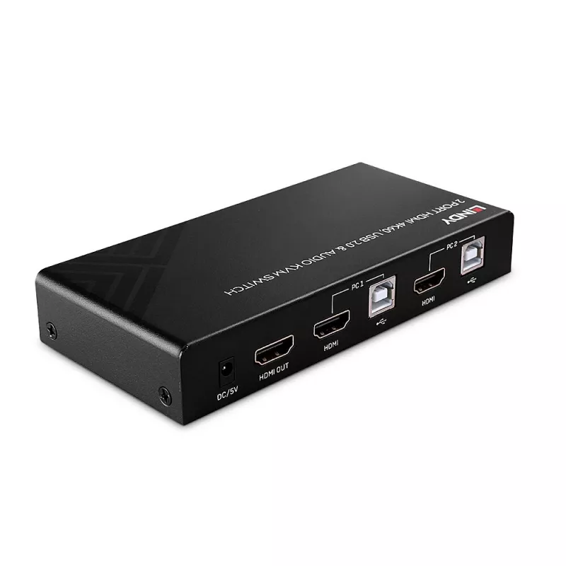 Lindy 2 Port HDMI 4K60, USB 2.0 und Audio KVM Switch, 4096 x 2160 Pixel, 4K Ultra HD, Schwarz
