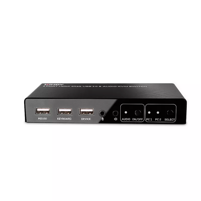 Lindy 2 Port HDMI 4K60, USB 2.0 und Audio KVM Switch, 4096 x 2160 Pixel, 4K Ultra HD, Schwarz