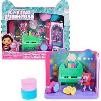 Gabbys Dollhouse, Groovy Musikzimmer mit Daniel James Catnip Figur, 2 Zubehörteilen, 2 Möbelstücken und 2 Lieferungen, Kinderspielzeug für Kinder ab 3 Jahren