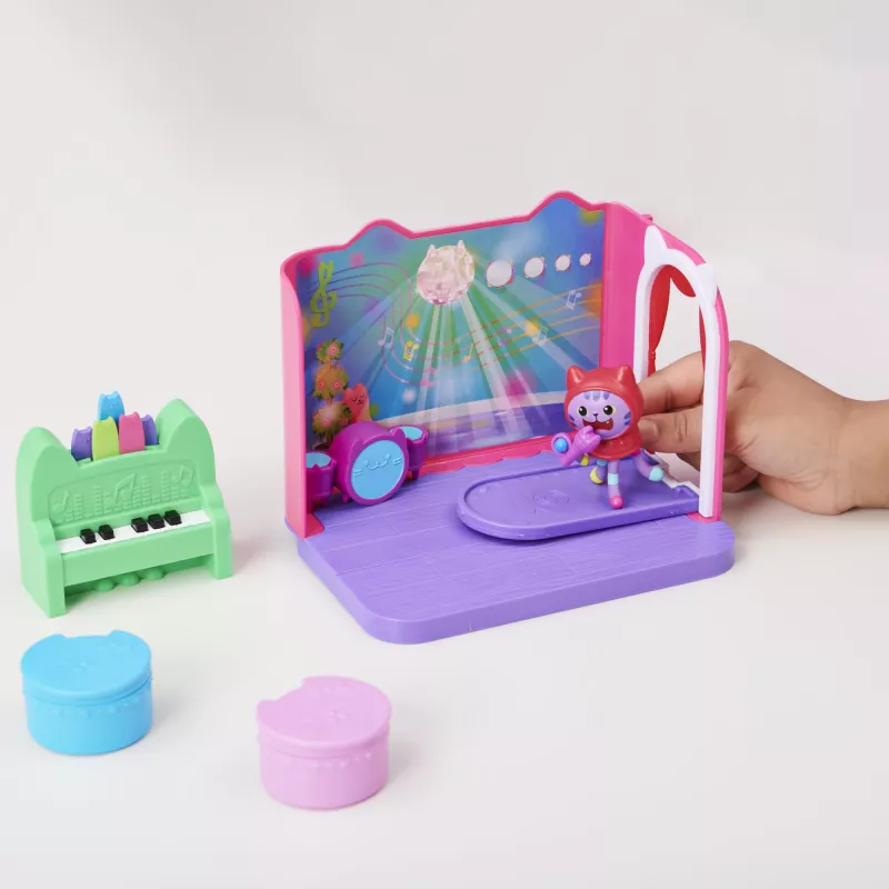Gabbys Dollhouse, Groovy Musikzimmer mit Daniel James Catnip Figur, 2 Zubehörteilen, 2 Möbelstücken und 2 Lieferungen, Kinderspielzeug für Kinder ab 3 Jahren